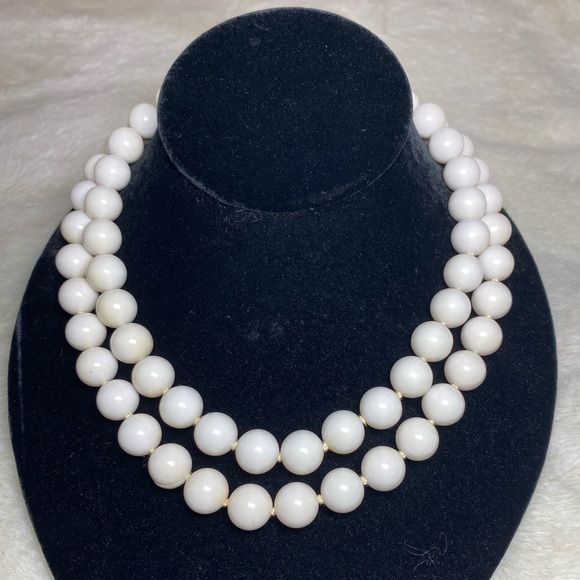 Vintage Glass Pearl 2-Strand Necklace VGUC 14in - Picture 1 of 4